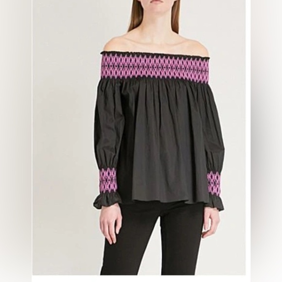 Maje Paris Smocked Off-Shoulder Cotton Top – Size 1 (Small) - Picture 2 of 14